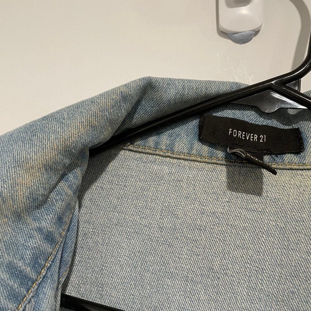 Forever 21 Light Blue Denim Ripped Long Jacket Size S - Picture 5 of 8